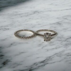 Moissanite White Gold Plated Sterling Silver Wedding Ring Set Size 7